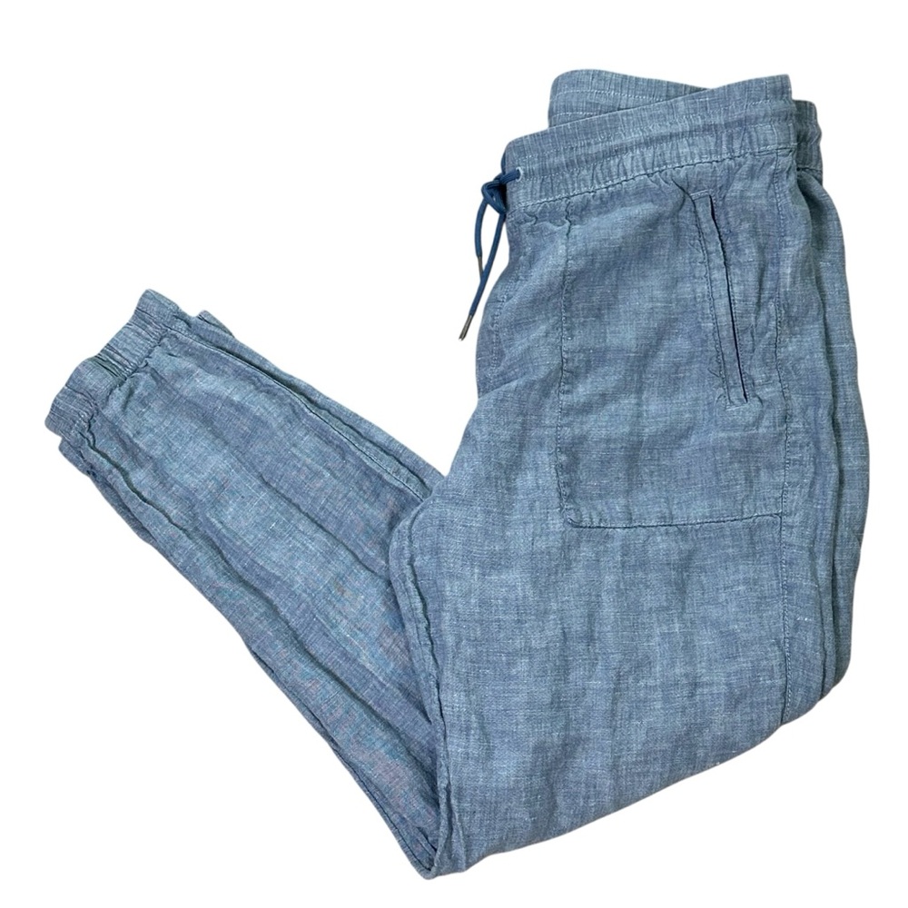 Athleta Women’s Size 10 Retreat Blue Linen Chambray Jogger Pant Style#531704-00